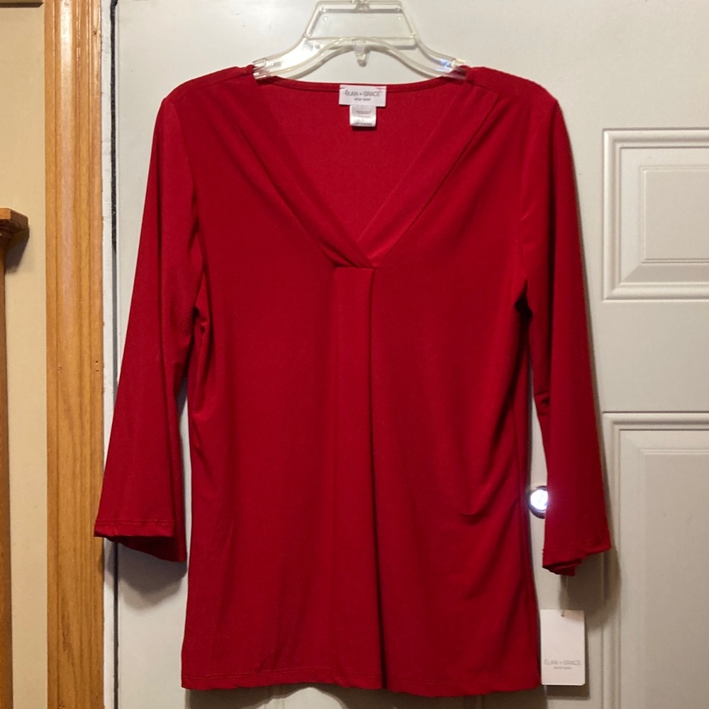 Vibrant Red V-Neck Blouse L NWT
